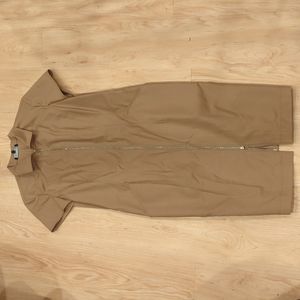 Lafayette 148 Size 8 Short Sleeve Fitted Tan Dress Zip Front